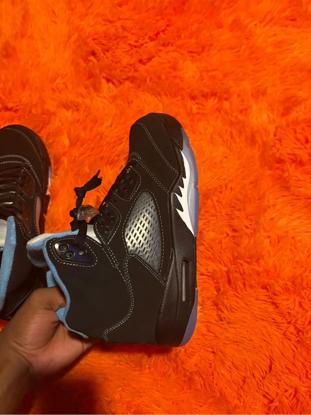 Jordan Black and Light Blue High-Top Sneakers